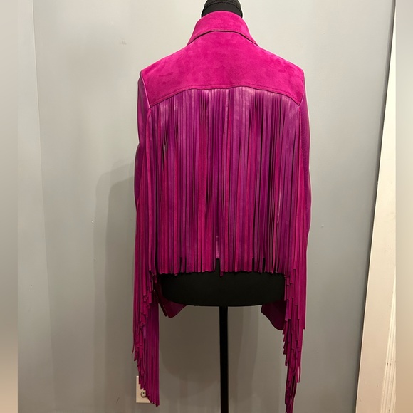 ROBERTO CAVALLI Fringed Nappa Leather Jacket In Purple, size IT40 - Picture 4 of 10